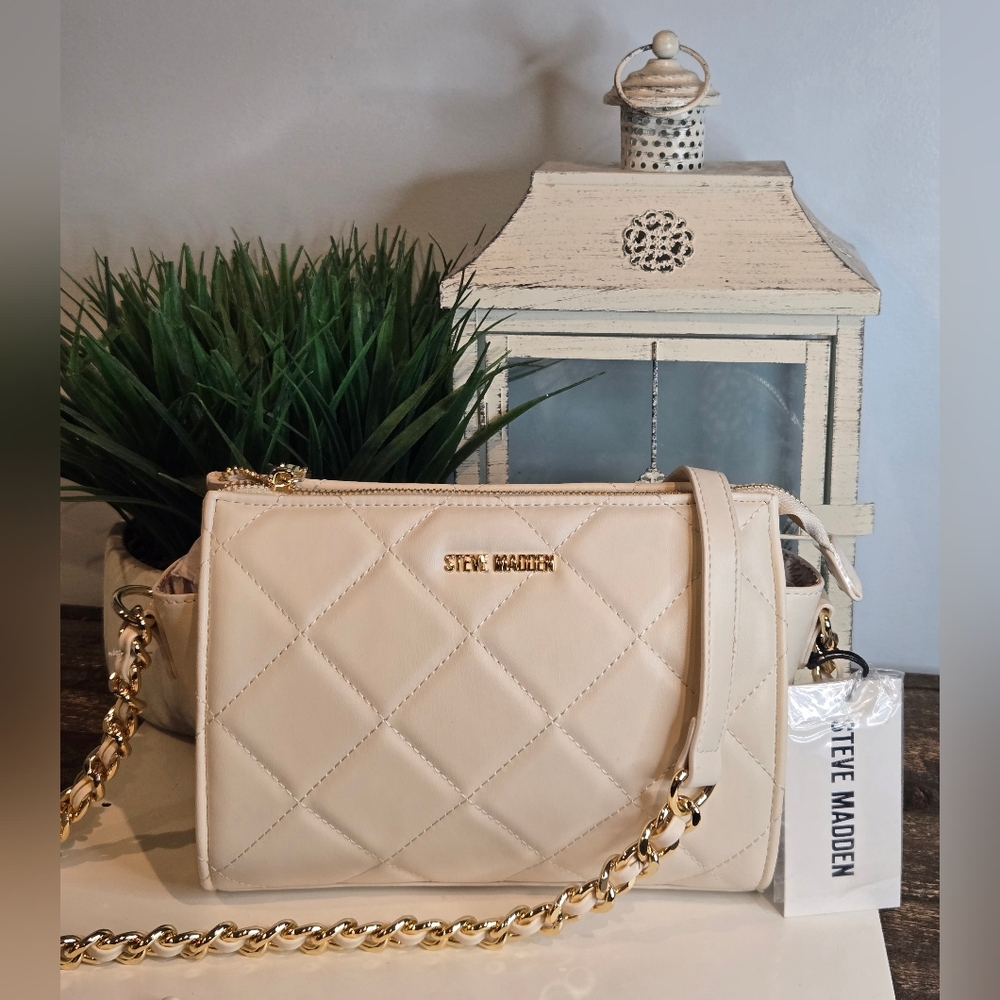 ✨ NWT Steve Madden Blexi Quilted Crossbody – Cream & Gold (Rare/Sold Out)